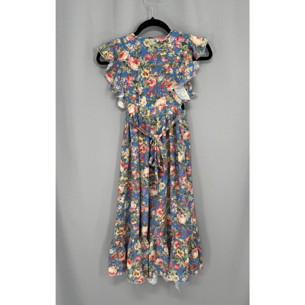 Revolve Majorelle Mistwoot Dress XS Blue Floral Midi Wrap Cottagecore Fairy - Picture 2 of 10